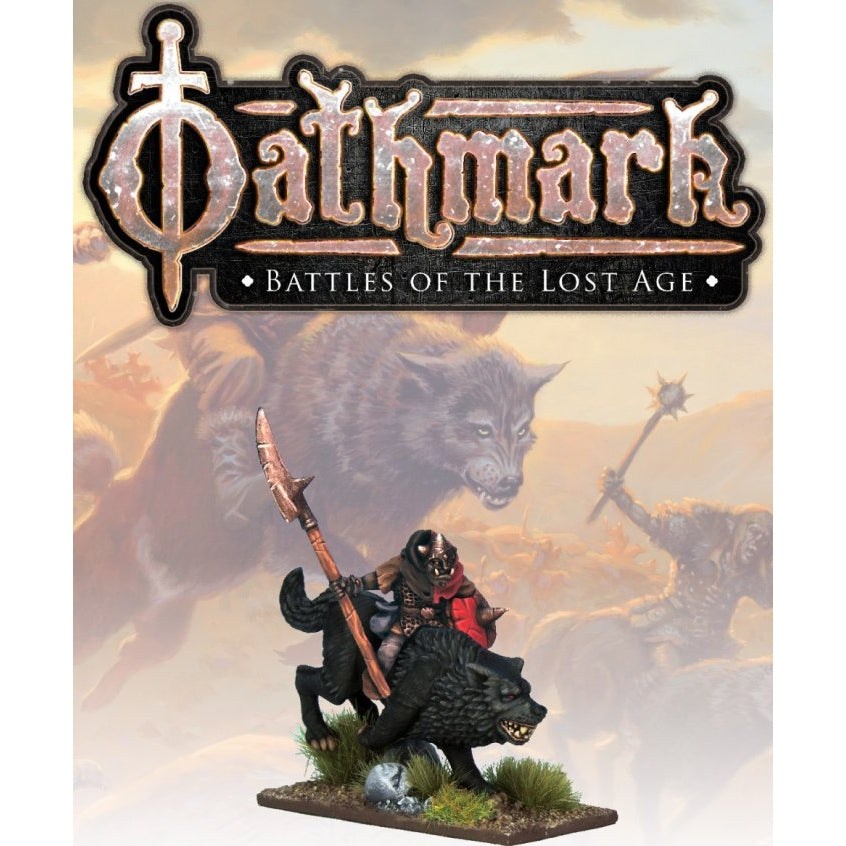 Oathmark | Goblin Wolf Rider Champion Two | 28mm Metal Blister Pack | North Star Games | Miniature Kingdoms