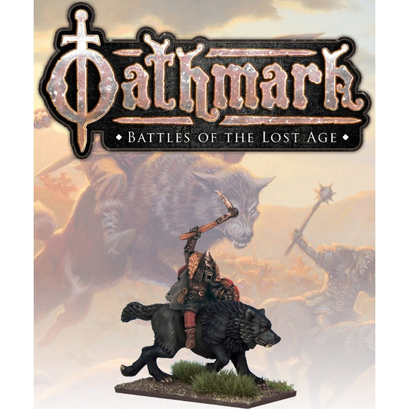 Oathmark | Goblin Wolf Rider Champion Three Third | 28mm Metal Blister Pack | North Star Games | Miniature Kingdoms