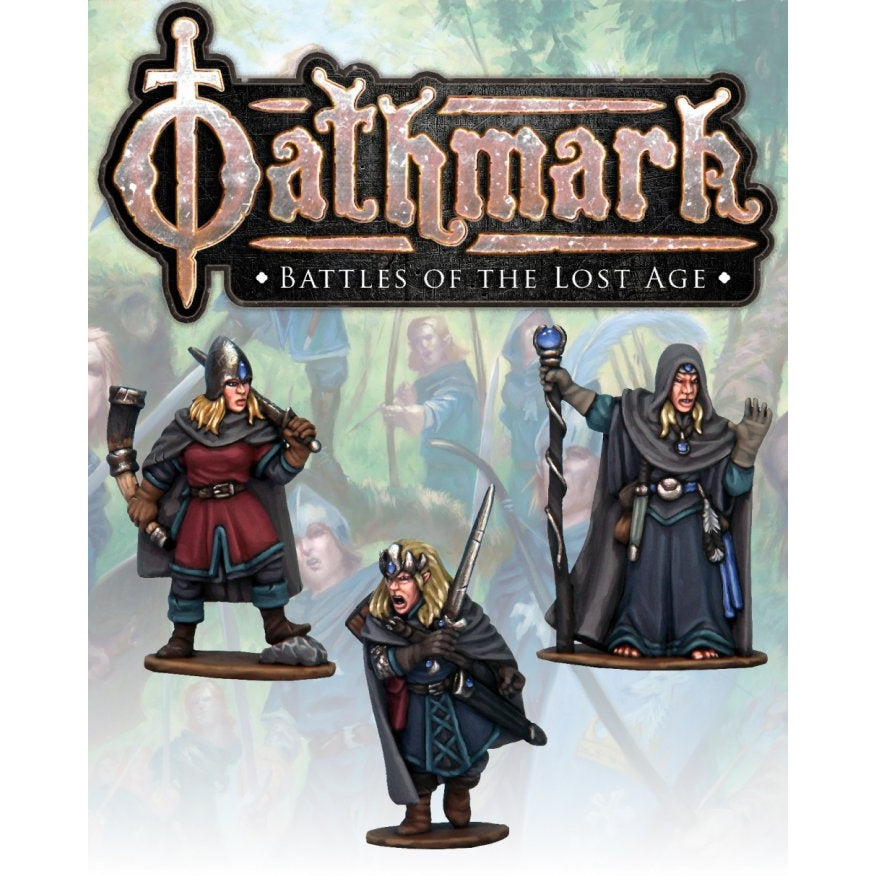 Oathmark | Elf King, Wizard and Musician Two | 28mm Metal Blister Pack | North Star Games | Miniature Kingdoms