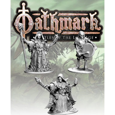 Oathmark | Undead Nercromancers And Skeleton Musician | 28mm Metal Blister Pack | North Star Games | Miniature Kingdoms