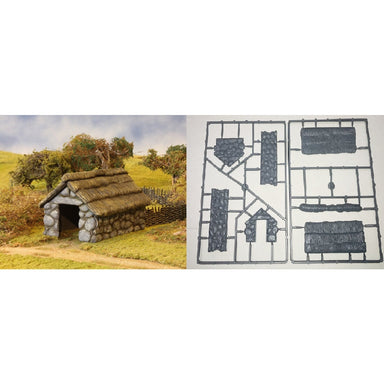 Renedra | Building Stone Thatched Outbuilding | 28mm Plastic Terrain | North Star Games | Miniature Kingdoms